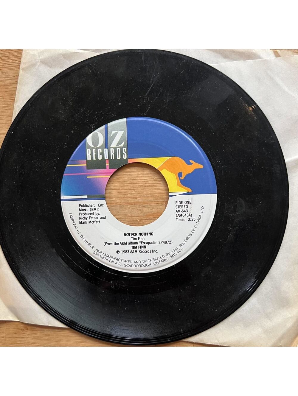 Tim Finn - Not for Nothing/Fraction too much Friction 45rpm VG+ R15